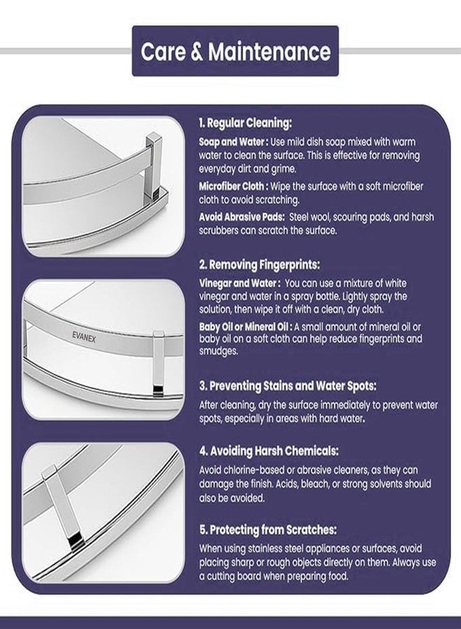 EVANEX Bathroom Corner Shelf | 12x12 Inch 304 Stainless Steel Wall-Mounted Organizer | Rustproof Bathroom Storage Rack | Corner Shelf for Toiletries, Towels & Bathroom Accessories - Image 5